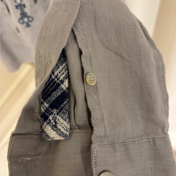 John Mark Floral Embroidered High Neck Collar Navy Plaid Button Down Shirt - Picture 8 of 12